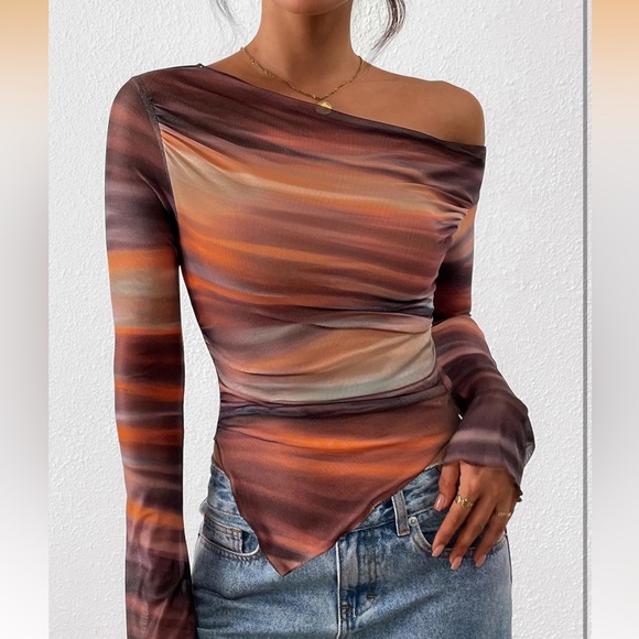 Elegant Brown Sheer Women's Top